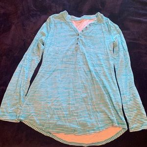 Relativity Long Sleeve Teal and White Strips Shirt. Size S. Slightly Used